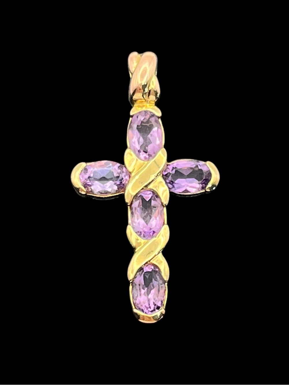 Cross crucifix religious purple oval faceted stone pendant for necklace